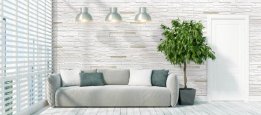 Modern parlak iç. 3D render