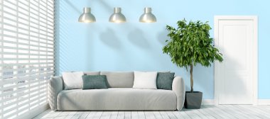 Modern parlak iç. 3D render