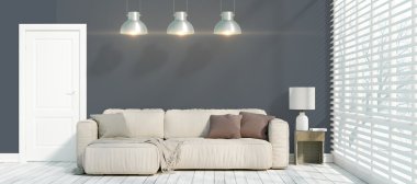 Modern parlak iç. 3D render