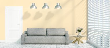 Modern parlak iç. 3D render