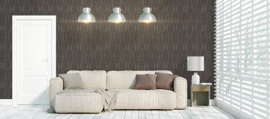 Modern parlak iç. 3D render