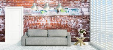 Modern parlak iç. 3D render