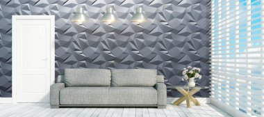 Modern parlak iç. 3D render