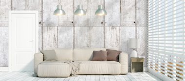 Modern parlak iç. 3D render