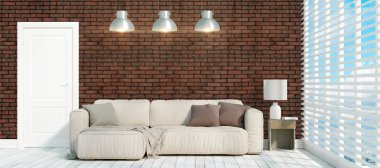 Modern parlak iç. 3D render