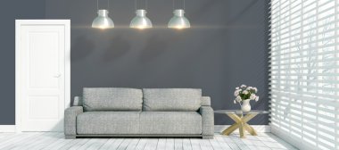 Modern parlak iç. 3D render