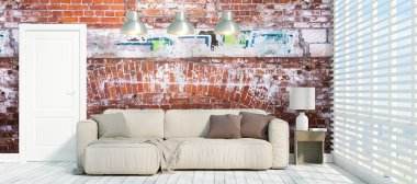 Modern parlak iç. 3D render