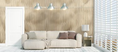 Modern parlak iç. 3D render