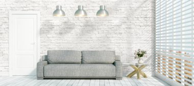 Modern parlak iç. 3D render