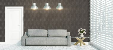 Modern parlak iç. 3D render