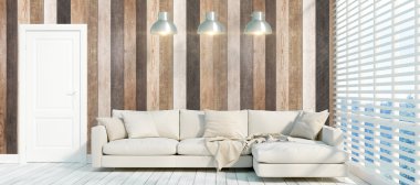 Modern parlak iç. 3D render