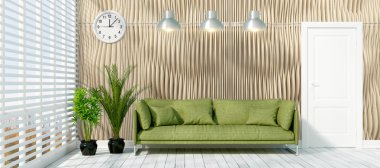 Modern parlak iç. 3D render