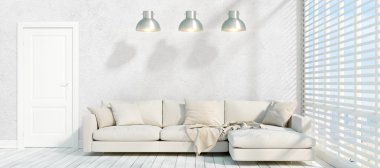 Modern parlak iç. 3D render