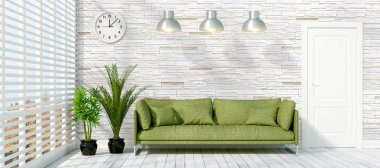 Modern parlak iç. 3D render