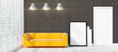 Modern parlak iç. 3D render