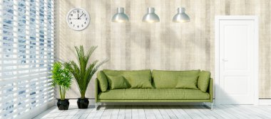 Modern parlak iç. 3D render