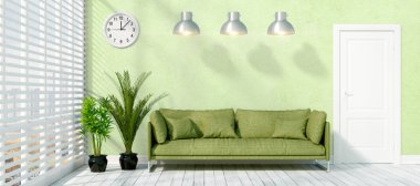 Modern parlak iç. 3D render