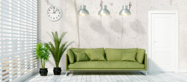 Modern parlak iç. 3D render