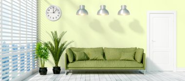 Modern parlak iç. 3D render