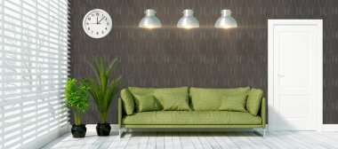 Modern parlak iç. 3D render