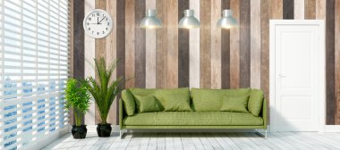 Modern parlak iç. 3D render