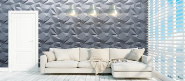 Modern parlak iç. 3D render