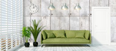 Modern parlak iç. 3D render