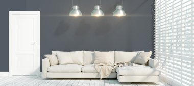 Modern parlak iç. 3D render