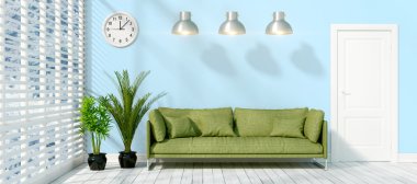 Modern parlak iç. 3D render