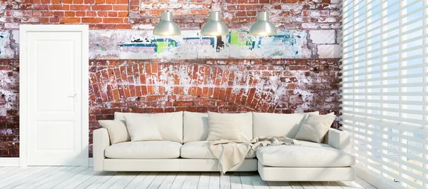 Modern parlak iç. 3D render