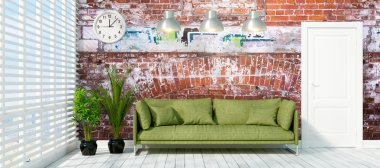 Modern parlak iç. 3D render