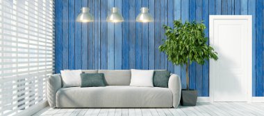 Modern parlak iç. 3D render