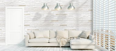 Modern parlak iç. 3D render