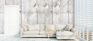 Modern parlak iç. 3D render