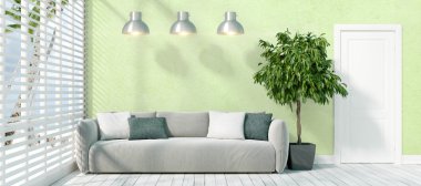 Modern parlak iç. 3D render