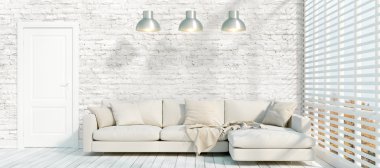 Modern parlak iç. 3D render