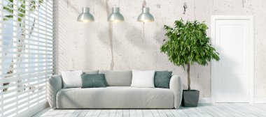 Modern parlak iç. 3D render