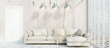 Modern parlak iç. 3D render