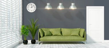 Modern parlak iç. 3D render