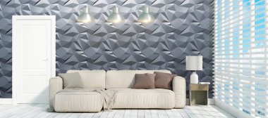 Modern parlak iç. 3D render