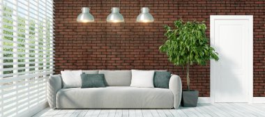 Modern parlak iç. 3D render