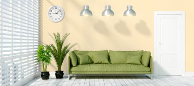 Modern parlak iç. 3D render