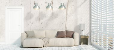 Modern parlak iç. 3D render