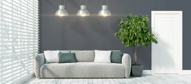 Modern parlak iç. 3D render