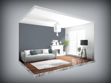 İç duvarları olmadan. 3D render