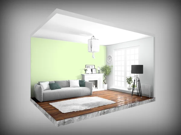 Interior sin paredes. Renderizado 3D — Foto de Stock