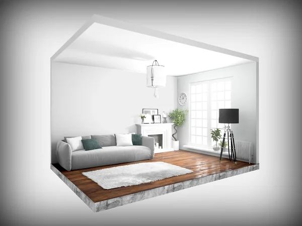 Interno senza pareti. Rendering 3D — Foto Stock