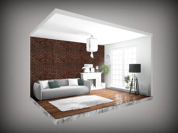 Interiör utan väggar. 3D-rendering — Stockfoto