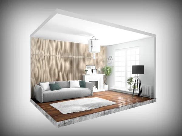 Interiör utan väggar. 3D-rendering — Stockfoto