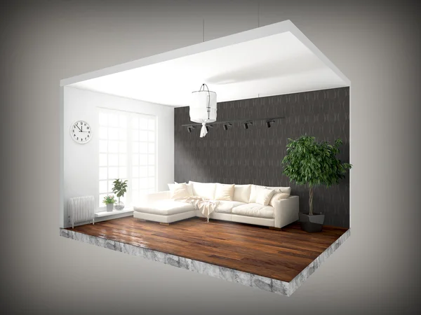 Interieur zonder muren. 3D-rendering — Stockfoto